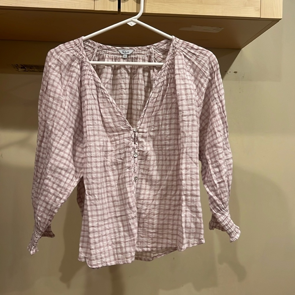 Rails Plaid Pullover. Pink Based With Gathered Sl… - image 1